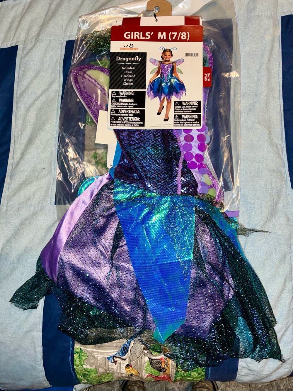 Girls' Dragonfly Costume Dress with Wings & Headband - Blue/Purple (M 7/8) - Picture 2 of 4